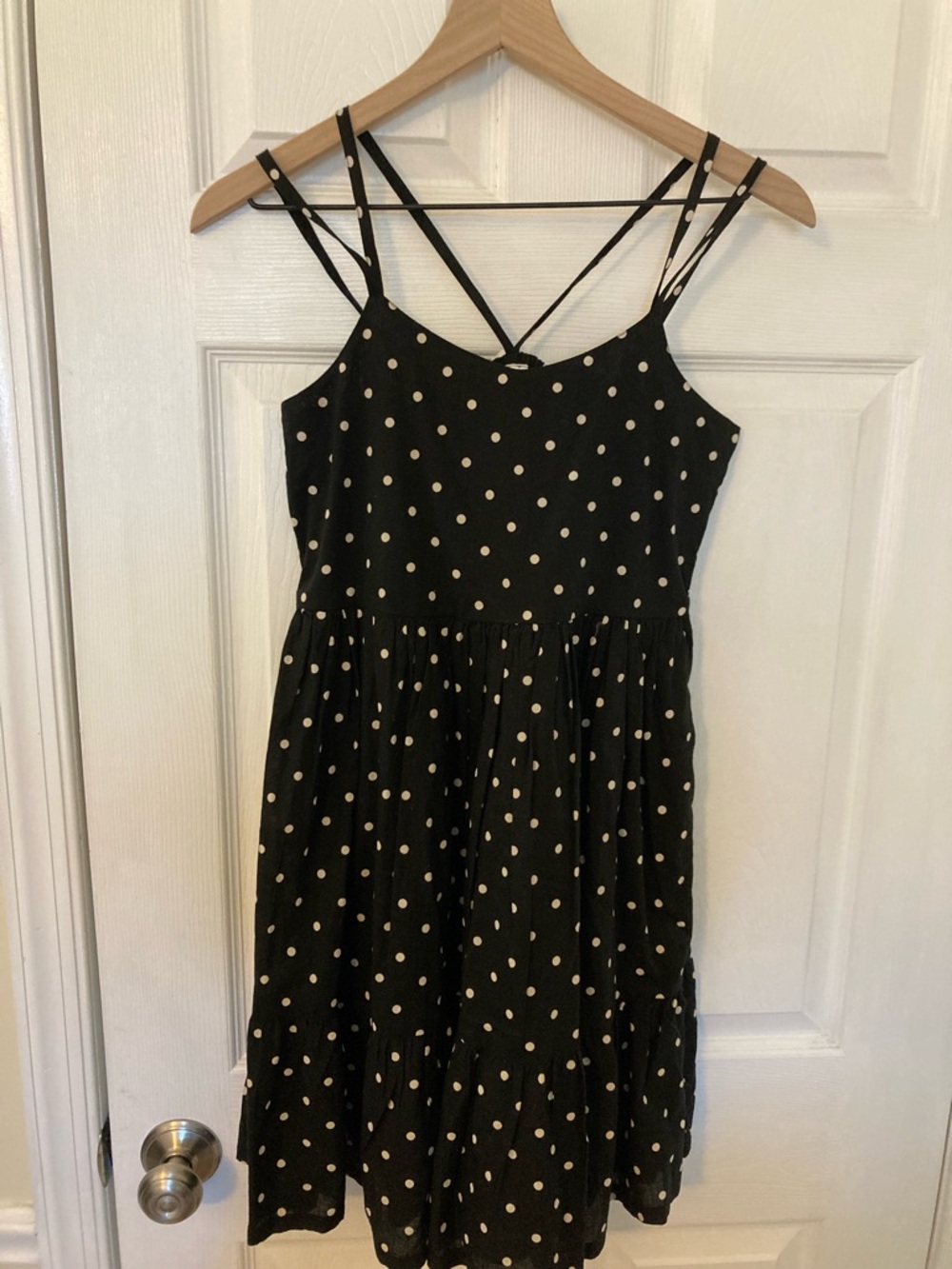 GAP Black Dress with Cream Polka Dots